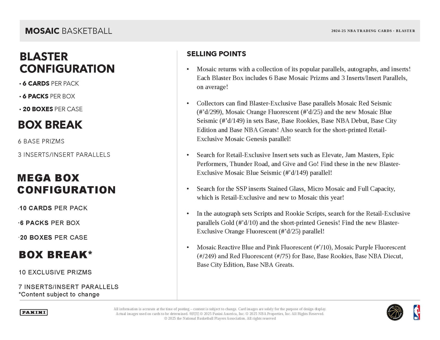 2024-25 Panini Mosaic Basketball Blaster Box