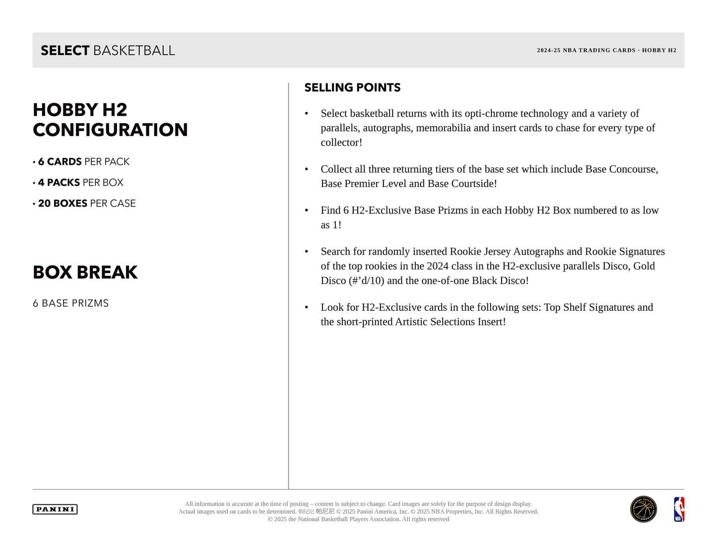 2024-25 Panini Select Basketball H2 Box
