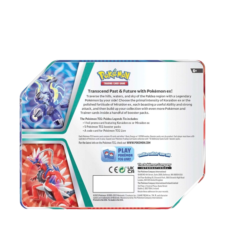 Pokemon Paldea Legends Tin (Koraidon ex or Miraidon ex)