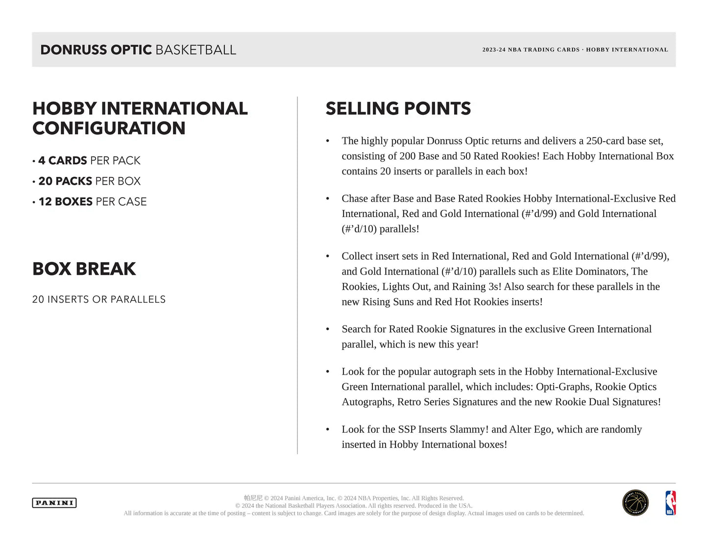 2023-24 Panini Donruss Optic Basketball International Hobby Box