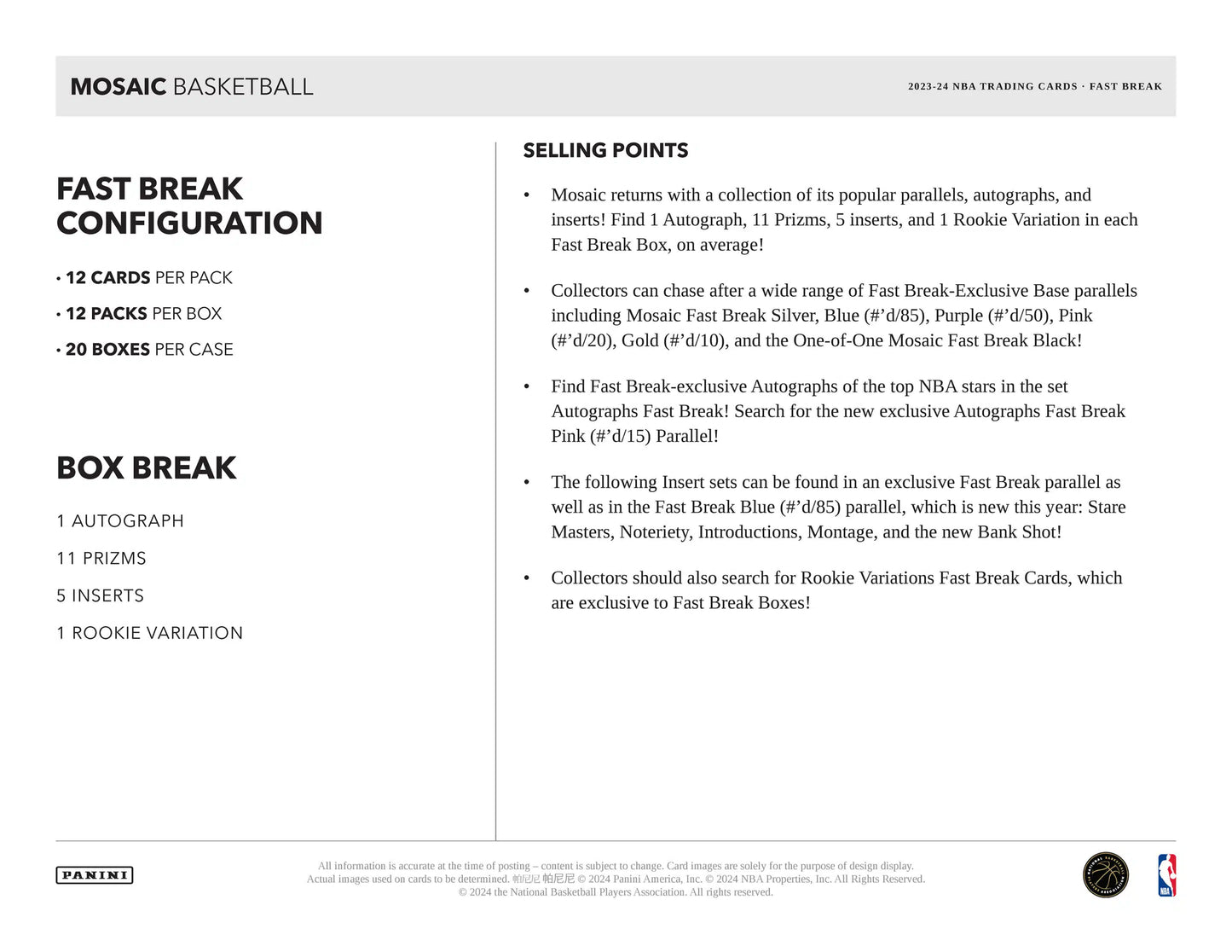 2023-24 Panini Mosaic Basketball Fast Break Box
