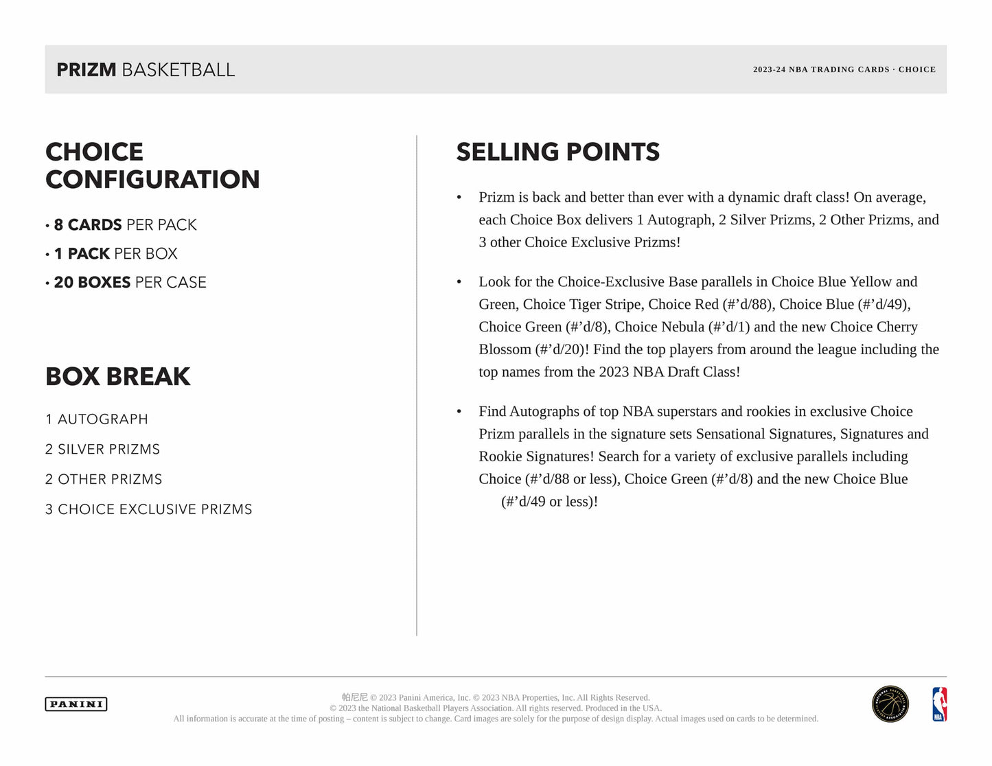 2023-24 Panini Prizm Choice Basketball Hobby Box