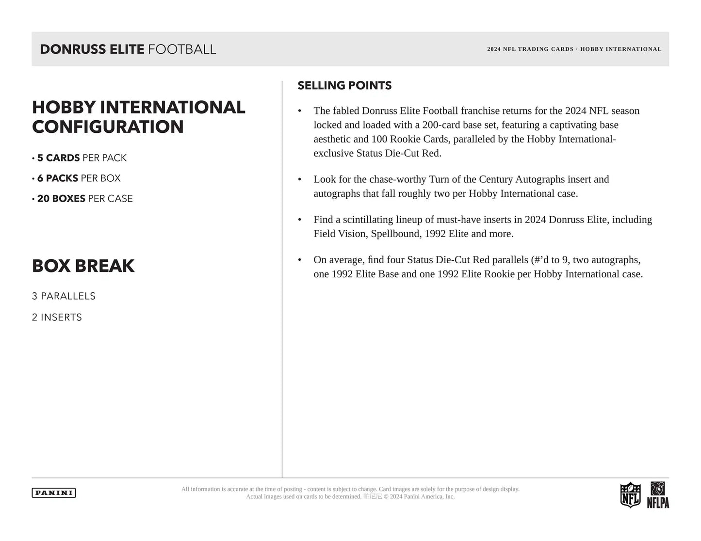 2024 Panini Donruss Elite Football International Hobby Box
