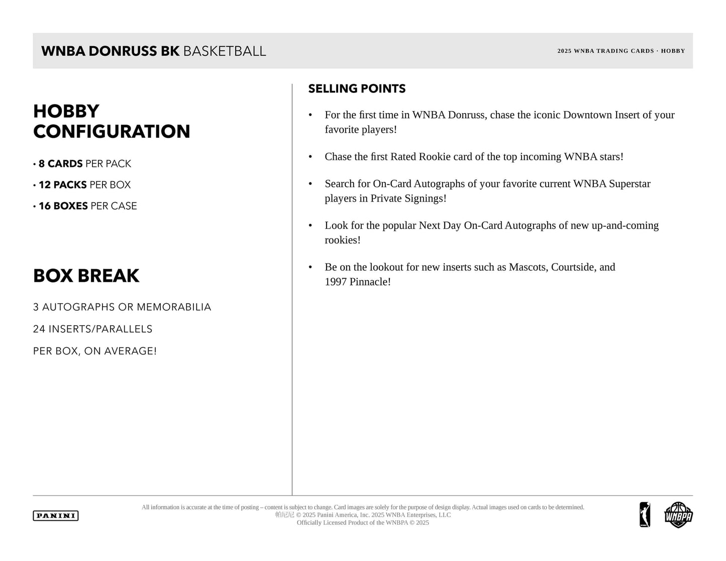 2025 Panini Donruss WNBA Basketball Hobby Box