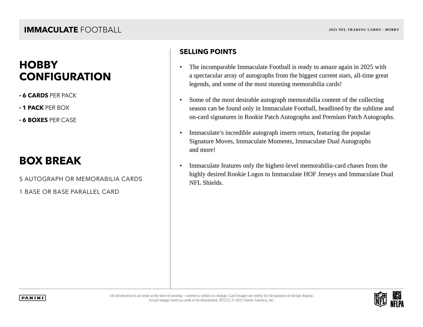 2025 Panini Immaculate Football Hobby Box
