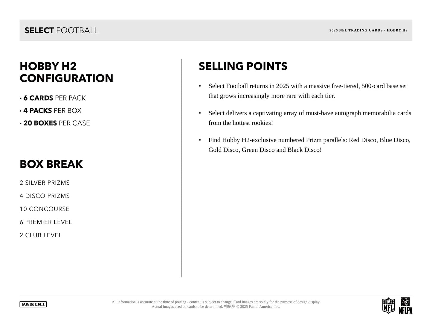2025 Panini Select Football H2 Box