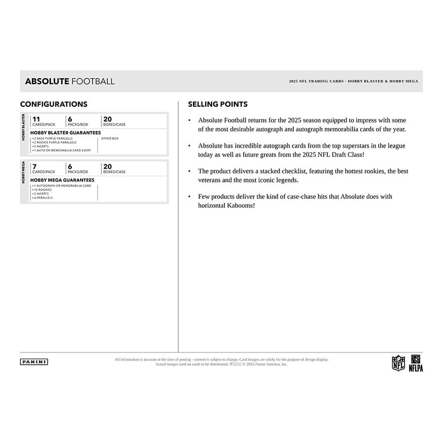 2025 Panini Absolute Football Hobby Mega Box