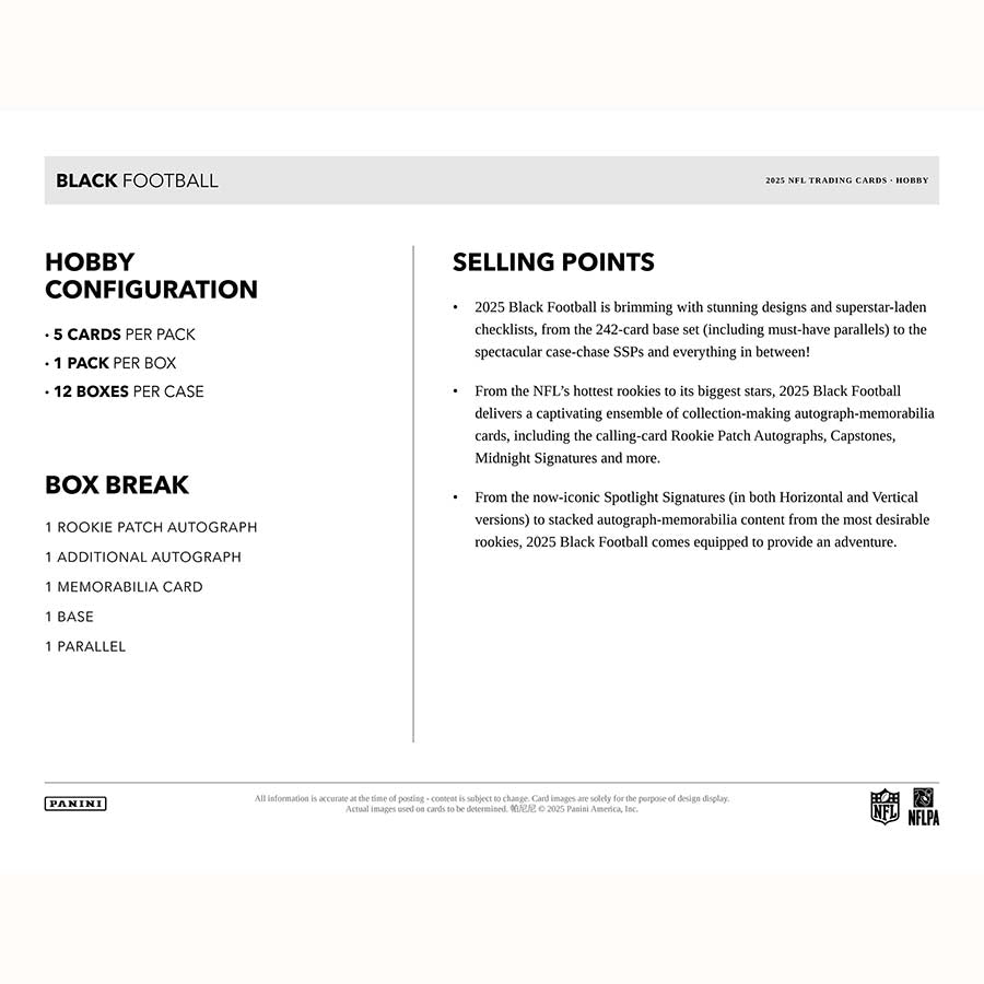 2025 Panini Black Football Hobby 12-Box Case