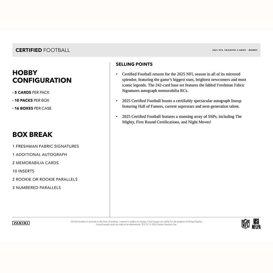 2025 Panini Certified Football Hobby Box